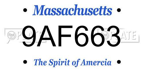 9AF663 Massachusetts License Plate