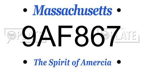 9AF867 Massachusetts License Plate