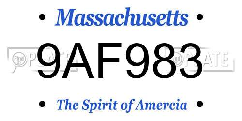 9AF983 Massachusetts License Plate