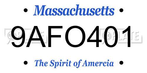 9AFO401 Massachusetts License Plate