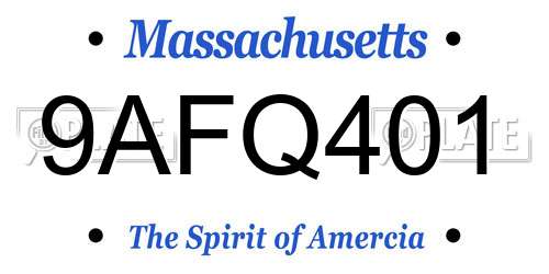 9AFQ401 Massachusetts License Plate