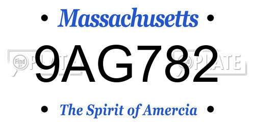 9AG782 Massachusetts License Plate