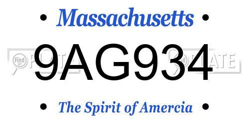 9AG934 Massachusetts License Plate