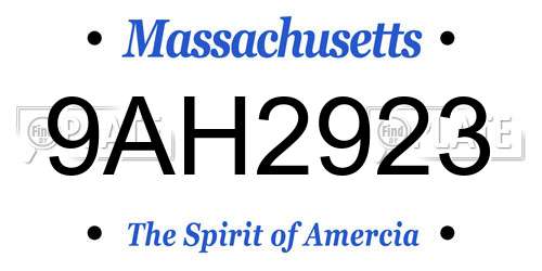 9AH2923 Massachusetts License Plate