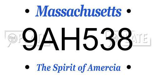 9AH538 Massachusetts License Plate
