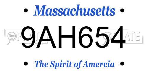 9AH654 Massachusetts License Plate