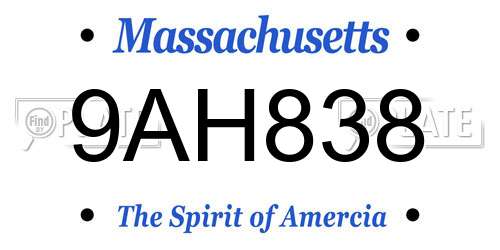 9AH838 Massachusetts License Plate