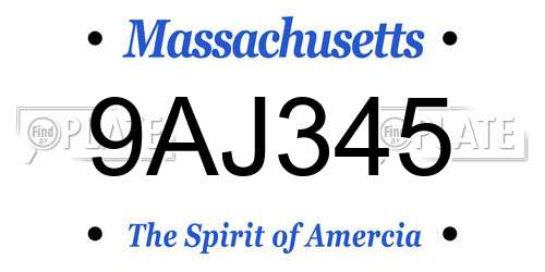 9AJ345 Massachusetts License Plate