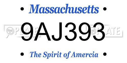 9AJ393 Massachusetts License Plate