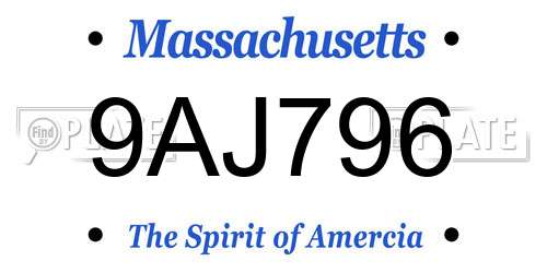 9AJ796 Massachusetts License Plate