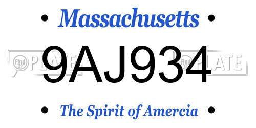 9AJ934 Massachusetts License Plate