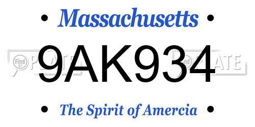 9AK934 Massachusetts License Plate