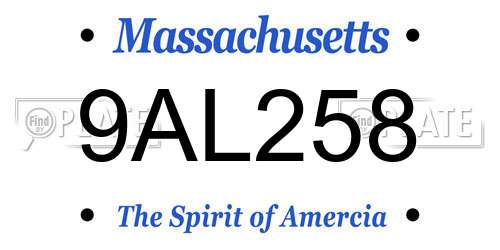 9AL258 Massachusetts License Plate