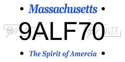 9ALF70 Massachusetts License Plate