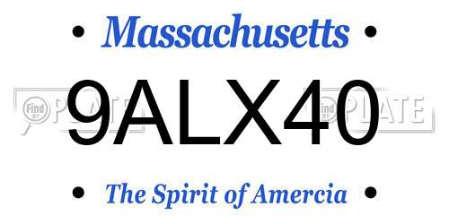 9ALX40 Massachusetts License Plate