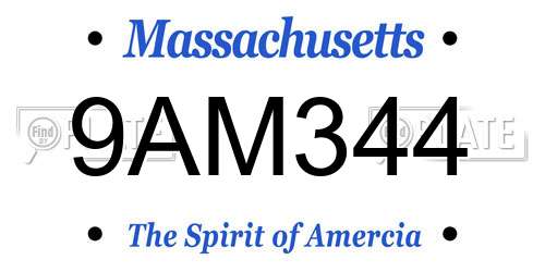 9AM344 Massachusetts License Plate