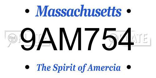 9AM754 Massachusetts License Plate