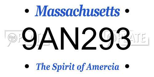 9AN293 Massachusetts License Plate