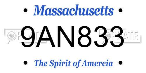 9AN833 Massachusetts License Plate
