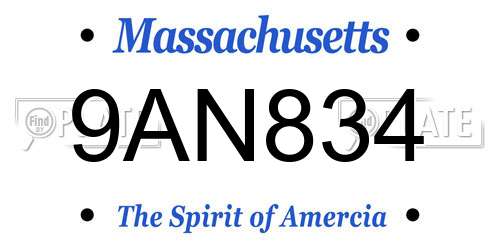 9AN834 Massachusetts License Plate