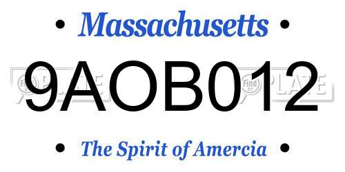 9AOB012 Massachusetts License Plate