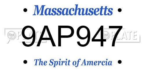 9AP947 Massachusetts License Plate