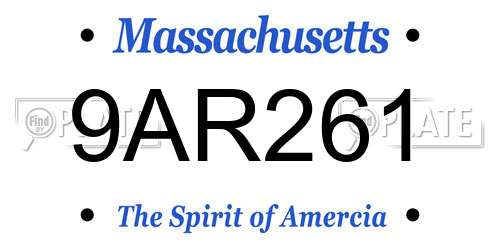 9AR261 Massachusetts License Plate