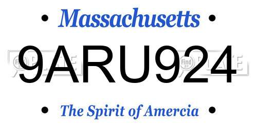 9ARU924 Massachusetts License Plate