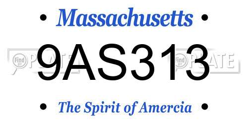 9AS313 Massachusetts License Plate