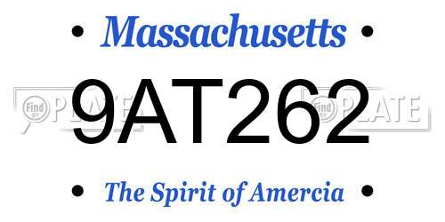 9AT262 Massachusetts License Plate