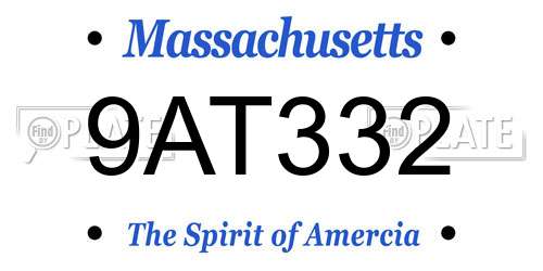 9AT332 Massachusetts License Plate