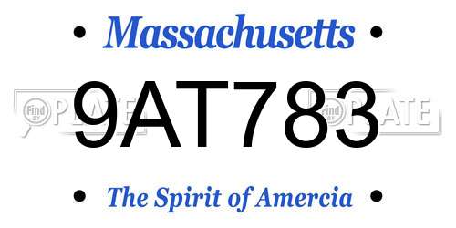 9AT783 Massachusetts License Plate