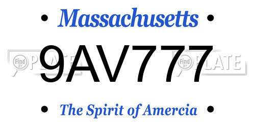 9AV777 Massachusetts License Plate