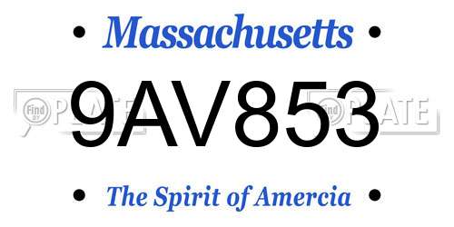 9AV853 Massachusetts License Plate