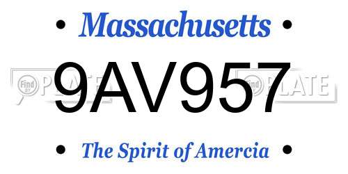 9AV957 Massachusetts License Plate