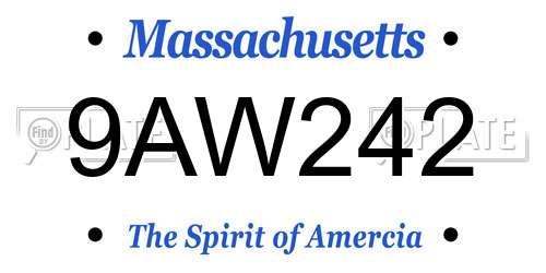 9AW242 Massachusetts License Plate
