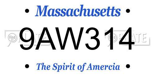 9AW314 Massachusetts License Plate