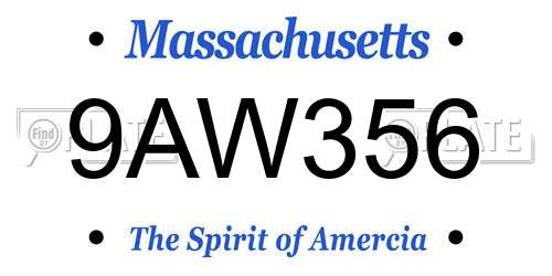 9AW356 Massachusetts License Plate