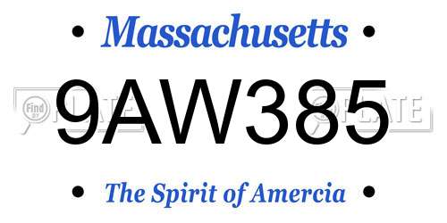 9AW385 Massachusetts License Plate