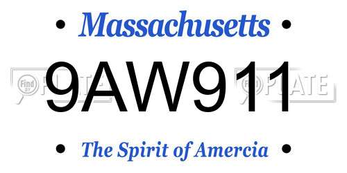 9AW911 Massachusetts License Plate