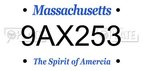 9AX253 Massachusetts License Plate
