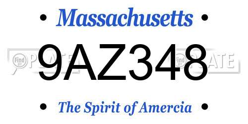 9AZ348 Massachusetts License Plate