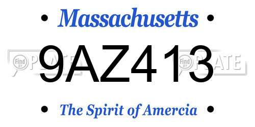 9AZ413 Massachusetts License Plate