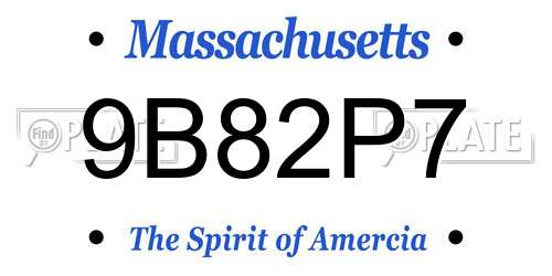 9B82P7 Massachusetts License Plate