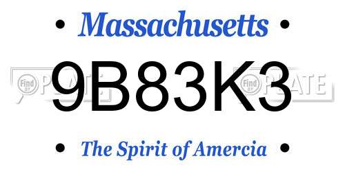 9B83K3 Massachusetts License Plate