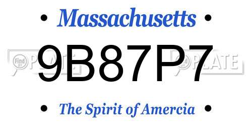 9B87P7 Massachusetts License Plate