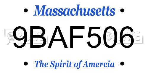 9BAF506 Massachusetts License Plate