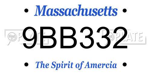 9BB332 Massachusetts License Plate