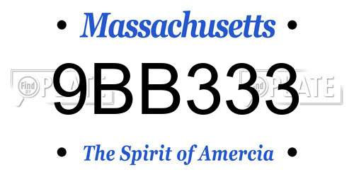 9BB333 Massachusetts License Plate