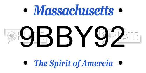 9BBY92 Massachusetts License Plate